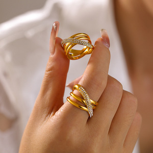 Anello in acciaio inossidabile 18K placcato in oro reale Non sbiadito da donna - Product Image 1
