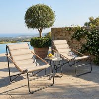 Fauteuil de jardin moderne en acier tressé avec accoudoirs imitation bois thermocellé pour hôtel et jardin