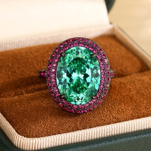 Bijoux de mode écologiques en laiton plaqué or 12*16mm, anneau halo en émail vert Paraiba, zircon vert, style nautique, Toderi L052 - Product Image 3