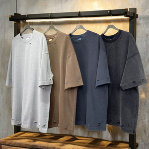 เสื้อยืดคอกลมทรงโอเวอร์ไซส์ ผ้าฝ้ายทอคุณภาพสูง 100% เนื้อหนา ใส่ได้ทั้งชายและหญิง แบบเรียบ สั่งทำได้ ป้องกันขนร่วง แขนเสื้อปกติ สำหรับผู้ชาย - Product Image 1