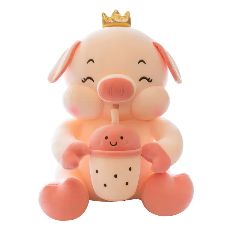 Kawaii – bouteille de poupée cochon en peluche, confortable cochon en peluche, grands yeux, jouet biberon cochon