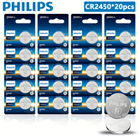 Pile bouton au lithium PHILIPS CR2450 3V, lot de 20, haute capacité, pour clé de voiture, montre, calculatrice, télécommande, jouets
