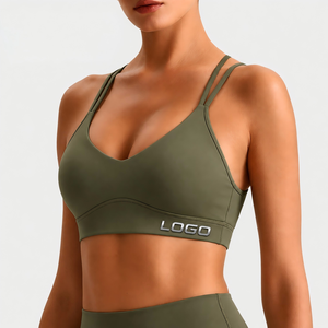 Sujetador deportivo sin costuras para mujer, blanco, sin aros, con tirantes en Y, espalda cruzada, transpirable, de secado rápido, de elastano y nailon, con cierre frontal, estampado deportivo - Product Image 4