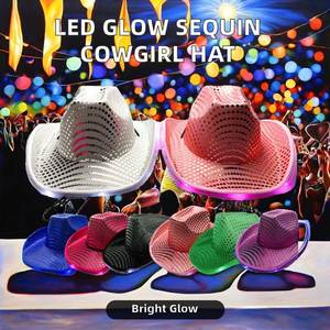 Sombrero de vaquero de tela de malla con LED de neón intermitente, tendencia 2026, con logotipo personalizado serigrafiado, accesorio luminoso para adultos y niños - Product Image 2