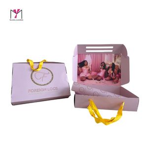Foreign Locs Custom Paper Gift <b>Box</b> With Handle For Wig Packaging Art Paper Self Erecting Rectangle Design UV Printing - Product Image 1
