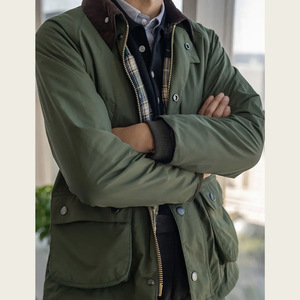 Veste coupe-vent britannique rétro vintage sculptée veste de chasse sans cire à col long en velours côtelé pour hommes - Product Image 3