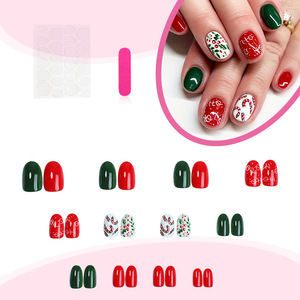 Best-seller mondial Hot-selling Hot-selling sur le thème de Noël Candy Cane Short Round Shiny Nail Tips 24 Pièces - Product Image 2