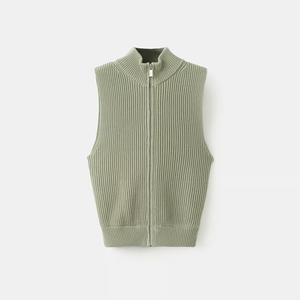 Chaleco casual corto con cremallera LEDUO, cuello alto, ajustado, suéter sin mangas de punto para mujer - Product Image 1