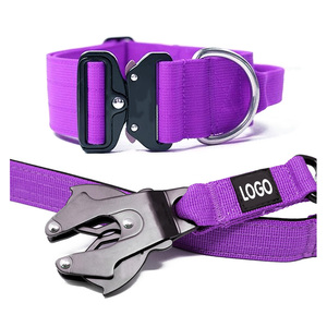 Collares y correas para mascotas de colores personalizados, liberación rápida, ajustable, duradero, nailon, entrenamiento, táctico, <span class=keywords><strong>collar</strong></span> de perro, conjunto de correa - Product Image 1