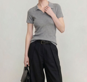 Armadio Capsula di Lusso Silenzioso, Outfit Minimalista Preppy, Maglione Polo <span class=keywords><strong>a</strong></span> Righe <span class=keywords><strong>a</strong></span> <span class=keywords><strong>Maniche</strong></span> <span class=keywords><strong>Corte</strong></span> - Product Image 4