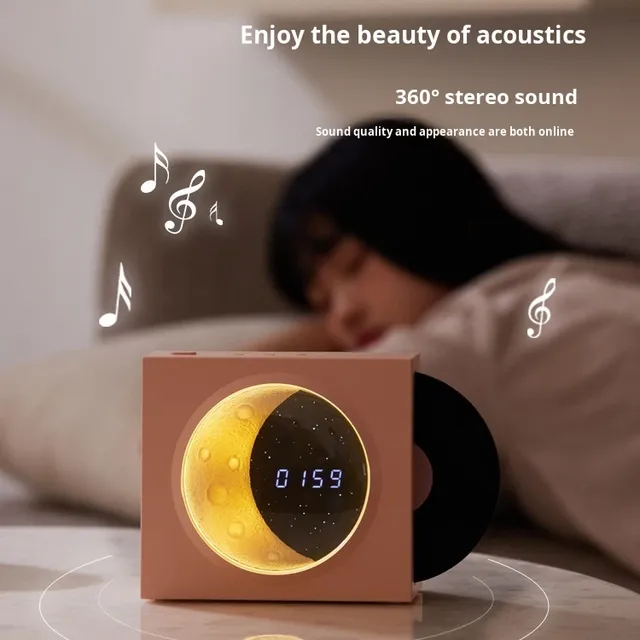 Retro Vinyl Record Player for 5.3 Speaker TF Card Music Audio USB Charging Moon Clock Starry Sky Light