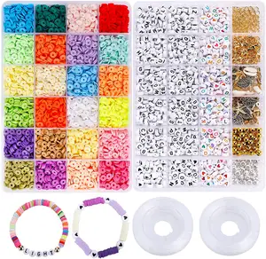 6000pcs Clay Heishi Beads Flat Polymer Clay Spacer Beads with Letter Beads for Bracelets, 24 Colors 6mm Box Packing Microstar