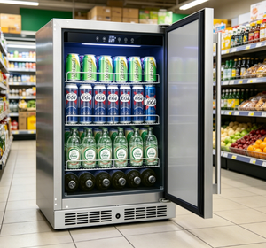 Refrigerador de acero inoxidable de una sola zona sin ruido 132 latas botellas 1-10 grados Rango de temperatura debajo de la nevera del mostrador - Product Image 1