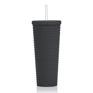 Vaso de Plástico con Tachuelas de Diamantes de 24 oz, Taza para Café Helado con Pajita <span class=keywords><strong>y</strong></span> Tapa, Vaso de Viaje Mate de Doble Pared para Boca Ancha - Product Image 5