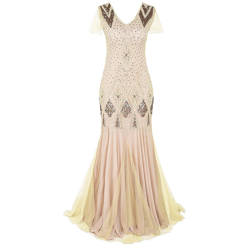 gatsby elegant dresses Zapaka Women Grey 1920s Dress Spaghetti Straps Fringed Roaring 20s Great Gatsby Dress, Grey / 2XL main image 1