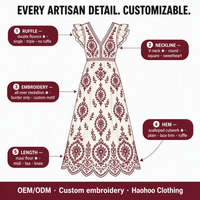 Robe longue maxi à col en V profond, brodée d'œillets, à manches courtes volantées, coupe trapèze, à bords festonnés, pour femme, formelle, vente en gros, sur mesure, fabricant OEM