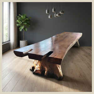 Table à manger rustique en bois massif avec base en racine d'arbre, design moderne, durable, imperméable, meubles robustes pour usage intérieur - Product Image 2