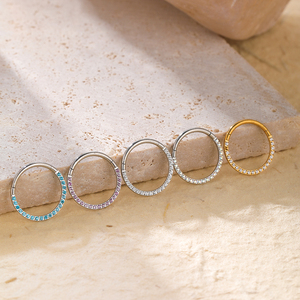 Lingchee, venta al por mayor, acero quirúrgico 316L, tabique nasal, Clicker, segmento con bisagras, anillos para la oreja, Piercing con circonitas pavimentadas hacia adelante - Product Image 3