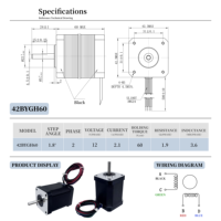 Moteur pas à pas Nema 17, 60 mm, haute précision, 60 N.cm, 2,1 A, 12 V-24 V, 1,8 °   Moteur pas à pas hybride bipolaire CE à 4 fils, pas d'angle de 0,5 mètre