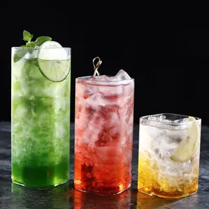 Square Glass Cups Highball Drinking Glasses For Water Wine Beer Cocktails Juice Iced Tea Coffee Mixed Drinks Kitchen Party Home