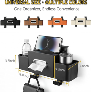 Organizador Multifuncional 4 en 1 para Asiento Trasero <span class=keywords><strong>de</strong></span> Coche con Dispensador <span class=keywords><strong>de</strong></span> Pañuelos, 2 Portavasos, Soporte para Teléfono y Ganchos - Product Image 2