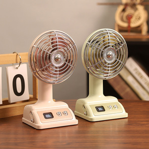 Retro Desktop Fan <b>Mini</b> USB Rechargeable Digital Display Oscillating <b>Table</b> Fan 6.9 In DC Motor Pink Green Off White - Product Image 2