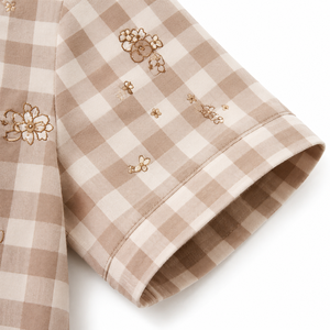 <b>Women</b> Brown Plaid <b>Pajama</b> Set Short Sleeve Button Up Top Matching Long Pants Two <b>Piece</b> Sleepwear Loungewear Nightwear Set - Product Image 3