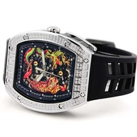 Montre OEM ODM Squelette Diamant Nouveau Design Tigre Dragon Homme Montre Mécanique Automatique Tourbillon Reloj Orologio Automatico