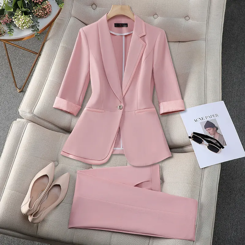 2024 Women's Pink Summer Casual Suit Jacket High Sensation Formal Work Clothes