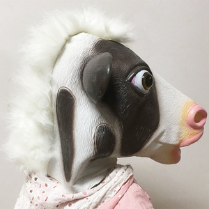 Máscara de vaca de látex Biyang, color rosa, máscara de animal de granja para disfraces de Halloween y Navidad - Product Image 4
