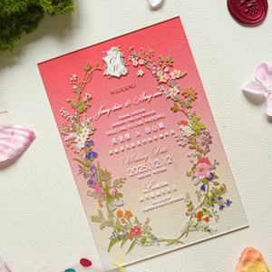 Carte d'invitation de mariage en acrylique de luxe élégante avec impression dégradée rose pour annonce de mariage et événements professionnels - Product Image 1