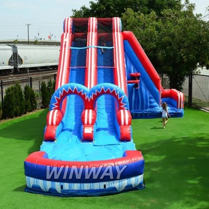 Squalo gigante e durevole a tema acquatico gonfiabile parco a doppia corsia avventura per bambini divertimento acquatico - Product Image 3