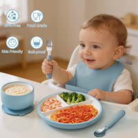 Ensemble de 4 assiettes et bols en porcelaine pour enfants, base à ventouse, manchons en silicone antidérapants, compatibles micro-ondes/lave-vaisselle, design rond moderne
