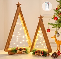 Hochwertiges 2er-Pack Stehende Holz-Weihnachtsbaum-Form Batteriebetriebene Flammen-Klare/Weiße Lichter für Küche Kamin Regal
