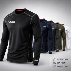 เสื้อกีฬาแขนยาวคอกลมผู้ชาย แห้งเร็ว ผลิตจากโพลีเอสเตอร์ สีพื้น คุณภาพสูง รับผลิตตามแบบ OEM ODM แบรนด์ส่วนตัว - Product Image 1