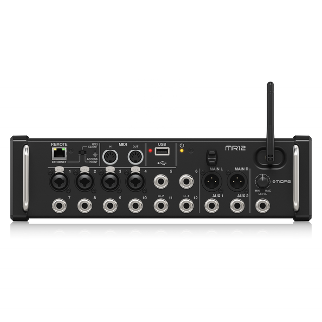 Midas MR12 12-Input 6-Bus Rack-Mount Metal Digital Mixer with 4 Midas PRO Preamps WiFi USB MIDI Tablet Control