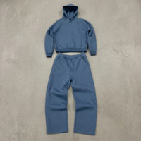 Ensemble sweat-shirt à capuche et pantalon de survêtement bleu, couleur unie, coupe ample, longueur intégrale, avec cordon de serrage, survêtement décontracté pour adultes, vêtements d'automne
