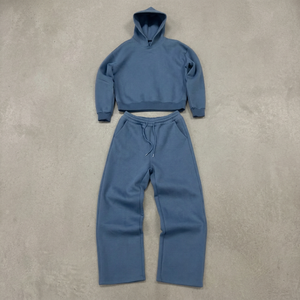 Ensemble sweat-shirt à capuche et pantalon de survêtement bleu, couleur unie, coupe ample, longueur intégrale, avec cordon de serrage, survêtement décontracté pour adultes, vêtements d'automne - Product Image 3