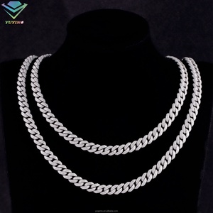 Chaîne cubaine en moissanite entièrement sertie de diamants, best-seller, 2 rangs, 9 mm, chaîne en argent massif 925, collier pour homme, chaîne cubaine en moissanite VVS - Product Image 6