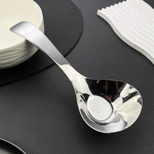 304 Stainless Steel Flat Bottom <b>Spoon</b> Thickened Deepened Glossy Household Soup <b>Serving</b> <b>Spoon</b> Durable - Product Image 4