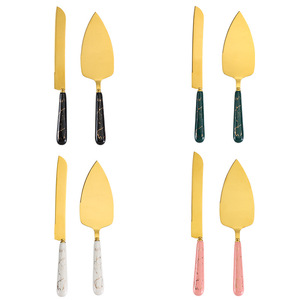 Coltello e Spatola per Torte in Acciaio Inox con Manico in Ceramica, Coltello e Spatola per Pizza con Motivo Marmorizzato per Uso Alberghiero - Product Image 5