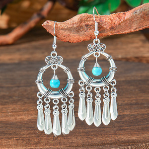 Juego de Pendientes Geométricos Bohemios, Aleación Plateada Antigua con Turquesa, Joyería para Mujer para Fiestas - Product Image 2