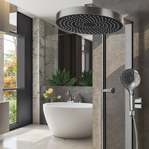 Système de douche carré à poignée unique, finition gris brossé, jet de pluie, barre coulissante, noyau de valve en céramique, acier inoxydable, pour salle de bain - Product Image 4