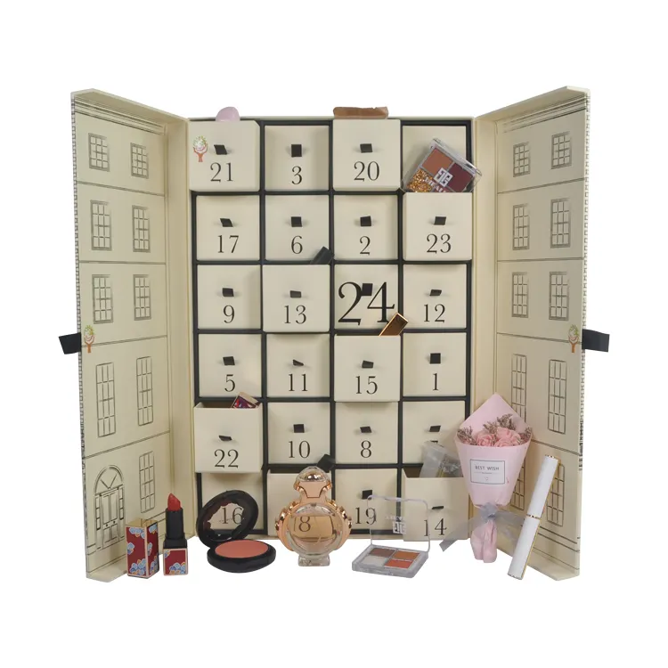 25 Drawers Luxury Skin Care Packaging Custom Advent Calendar Countdown to Christmas For Woman