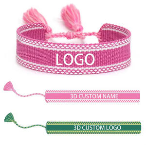 Custom Logo Gift Name Letters Handmade Braided Tassel <strong>Adjustable</strong> 3D Texts Charm Fabric Friendship Woven Embroidery <strong>Bracelet</strong> - Product Image 1