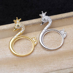 Pendentif Cygne en Argent S925, 14,8-15 mm, Motif Couronne, Composant de Bijoux pour Accessoires DIY, Composants de Bijoux en Perles - Product Image 1