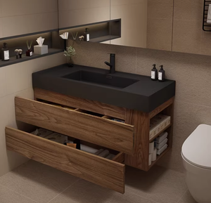 <span class=keywords><strong>Meuble</strong></span>-lavabo <span class=keywords><strong>de</strong></span> <span class=keywords><strong>salle</strong></span> <span class=keywords><strong>de</strong></span> <span class=keywords><strong>bain</strong></span> intégré moderne <span class=keywords><strong>haut</strong></span> <span class=keywords><strong>de</strong></span> <span class=keywords><strong>gamme</strong></span> <span class=keywords><strong>de</strong></span> couleur noyer avec miroir intelligent LED et lavabo - Product Image 5