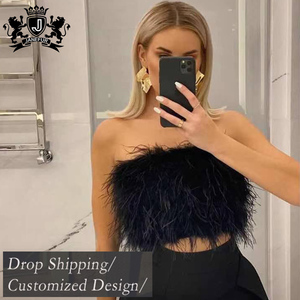 Y2K Fashion Girls Ostrich Fur Tank <strong>Tops</strong> Strapless Sleeveless Wraps <strong>Fluffy</strong> Ostrich Feather <strong>Top</strong> Summer - Product Image 3