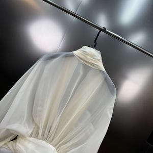 Spring 2026 <strong>Flared</strong> V-Neck Long-Sleeve Dress with Pintucks, Cinched Waist, and <strong>Flared</strong> <strong>Skirt</strong> - Product Image 5