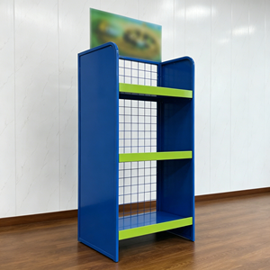 Espositore in Metallo a 3 Ripiani con Retro in Rete Metallica, Scaffale da Terra per Negozi con Pannello Pubblicitario - Product Image 2